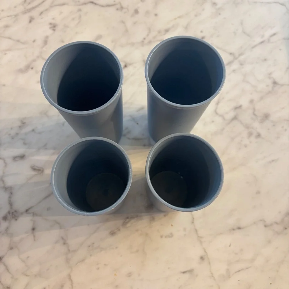 Tupperware Vintage Slate Blue Tumblers Set of 4 Plastic Cups 115 116 USA Made